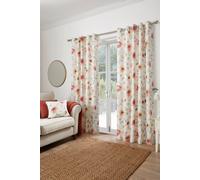 Dreams & Drapes - White & Red Floral Curtains W90 x L90 (229 x 229cm) - Coral Red Flower Eyelet Curtains - Traditional/Botanical Curtains and Drapes for Living Room & Bedroom - Nadia Collection