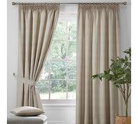 Dreams & Drapes - Natural Blackout Pencil Pleat Curtains W46 x L54" (117 x 137cm) - 2x Tie Backs Included - Heavy Weight - Thermal & Soundproof Curtains - Natural Curtains for Bedroom & Living Room