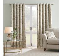 Dreams & Drapes - Natural Floral Curtains W46 x L72" (117 x 183cm) - 2x Panels - Natural Flower Eyelet Curtains & Drapes for Bedroom and Living Room - Traditional Vintage Curtains with White Floral