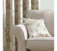 Dreams & Drapes - Natural Floral Cushion (43 x 43cm) - Filling Included - Piped Edge - White Flowers - Vintage Cushion in Natural with Cover Included/Cushion Insert - Matching Curtains Available