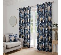 Dreams & Drapes 'Wisteria' Floral Print Pair of Eyelet Curtains in Navy | Size: 168 cm width x 137 cm drop Dreams & Drapes Navy 168 cm width x 137 cm drop