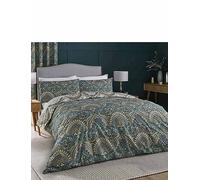 Dreams & Drapes Palais Jacobean Damask Reversible Quilt Cover Set - Soft Polycotton Bedding Teal Double