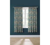 Dreams & Drapes - Teal Jacobean Curtains W66 x L72 (168 x 183cm) - 2x Tie Backs - Floral/Exotic Pleated - Moroccan Bohemian in Teal Blue - Damask for Bedroom/Living Room