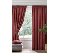 Dreams & Drapes 'Pembrey' Textured Pair of Pencil Pleat Curtains With Tie-Backs in Red | Size: 167 cm width x 137 cm drop Dreams & Drapes Red 167 cm width x 137 cm drop