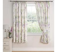 Dreams & Drapes Pencil Pleat Curtains - Wisteria Purple - W66 x L72 (168 x 183cm) - Botanical Floral Design - 2 Panels - 100% Cotton - Spring Drapes for Bedroom and Living Room