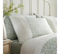 Dreams & Drapes - Pintuck Leaf Duvet Cover - Single Bedding Size (140 x 200cm) - 1 Pillowcase - Premium PolyCotton - Floral Duvet Cover in Green - Sage Green/White Bedding