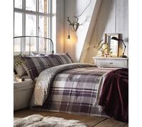 Dreams & Drapes Plum Checkered Duvet Cover-Double Size (200 x 200cm) -Soft 100% Brushed Cotton-Reversible Design-Purple Flannelette Woodland Bedding with Hedgehogs
