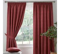 Dreams & Drapes - Red Blackout Pencil Pleat Curtains W66 x L54 (168 x 137cm) - 2x Tie Backs Included - Heavy Weight - Thermal & Soundproof Curtains Red - Red Curtains for Bedroom & Living Room