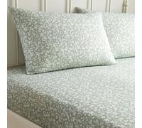 Dreams & Drapes - Sage Green Floral Fitted Sheet (200 x 180 x 28cm) - Luxury Polycotton Bed Sheet - Matching Duvet Cover Available - Green Bed Sheet with Leaf