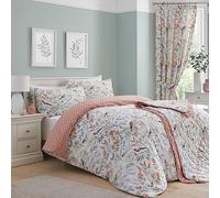Dreams & Drapes - Salmon Peach Floral & Bird Duvet Cover - Single Bedding Size (140 x 200cm) - Reversible (2 Designs) - 2 Pieces - Vintage Floral Bedding in Terracotta - Spring Garden Flower Bed Set