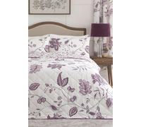 Dreams & Drapes Plum Damask Duvet Cover Set - Single Size 140x200cm - White & Purple Floral Bedding - Vintage Style - Soft Polycotton - Includes Pillowcase - Traditional Bedroom Decor