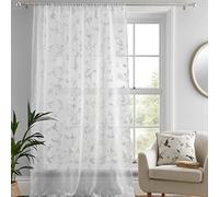 'Darnley' Floral & Bird Print Voile Panel Dreams & Drapes White 140cm width x 183cm drop