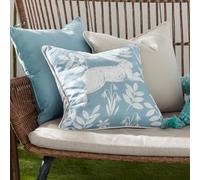 Dreams & Drapes - Duck Egg Rabbit Outdoor Cushion (43 x 43cm) - Reversible Design/Colour - 100% Cotton - Piped Edge - Natural Cushion - Forest Hare Cushion with Cover Included/Cushion Insert