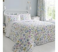 Dreams & Drapes Sweetpea Floral Quilted Bedspread 200 x 200cm Lilac - Textured Floral Design for Bedroom, Lightweight Bedspread