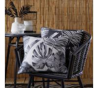 Dreams & Drapes Black Tropical Leaf Outdoor Cushion (43 x 43cm) - Floral/Botanical Design for Garden, Patio and Balcony - Tahiti Collection