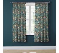 Palais Teal 168 x 183cm Pencil Pleat Curtains With Tie Backs Teal (Green)