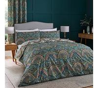 Dreams & Drapes - Teal Jacobean Duvet Cover - Single Bedding Size (140 x 200cm) - Reversible Designs - 1x Pillowcase - Moroccan Bohemian Bedding in Blue - Exotic Persian Duvet Cover - Boho Bed