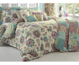Dreams & Drapes Teal Jacobean Oriental Floral Patchwork Duvet Set & Accessories