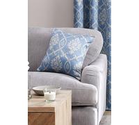 Dreams & Drapes Blue Damask Cushion (43 x 43cm) - White Piped Edge - Floral Cover With Insert - Delft Style - Curtains Available