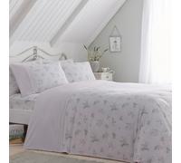 Dreams & Drapes White Floral Lavender Duvet Cover - Double Size 200x200cm - 2 Pillowcases - Vintage Botanical Bedding - Soft Touch Cotton - Ruffle & Lace Detail - Reversible Quilt Cover
