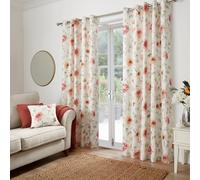 Dreams & Drapes 'Nadia' 100% Cotton Watercolour Floral Print Pair of Eyelet Curtains in Red | Size: 229 cm width x 229 cm drop Dreams & Drapes Red 229 cm width x 229 cm drop