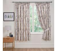 Dreams & Drapes Design - Wild Stems - Pair of Pencil Pleat Curtains With Tie-Backs - 66" Width x 72" Drop (168 x 183cm) Bed Size in Blue