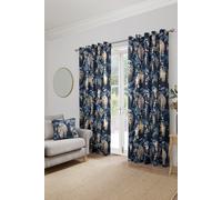 Dreams & Drapes Navy Wisteria Drapes - W66 x L90 (168x229cm) - 2 Panels - Floral Eyelet Design - Dark Blue Curtains for Bedroom or Living Room - Soft Cotton Feel - Elegant Botanical Pattern