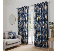 Dreams & Drapes Wisteria Floral Print Pair Of Navy Pencil Pleat Curtains