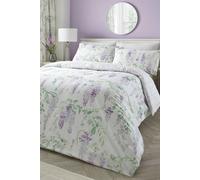 Dreams & Drapes - Purple Floral Wisteria Duvet Cover - Single Bedding Size (140 x 200cm) - Reversible Design (Purple Stripe) - Easy Care & Washable - Flower Duvet Cover in Lilac/Lavender Colour
