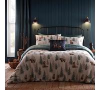 Dreams & Drapes Lodge Bear Duvet Set in Blue, Size Super King, Cotton | Charlies