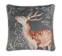 Dreams & Drapes Woodland Deer Velvet Cushion (43 x 43cm) - Grey Flannelette With Filling - Piped Edge - Reversible Design - Forest Animal Cover Included