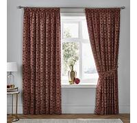 Dreams & Drapes Woven - Hawthorne - Jacquard Pair of Pencil Pleat Curtains With Tie-Backs - 66" Width x 72" Drop (168 x 183cm) in Burgundy