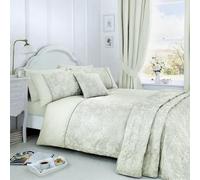Dreams & Drapes Woven Jasmine Duvet Cover Set, 55% Cotton 45% Polyester, King Size 230x220cm, Green, Jacquard Floral Pattern, 142 Thread Count