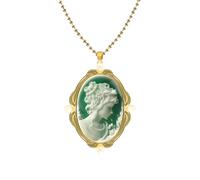 Dreams Mall Blue Agate Cameo Pendant Necklace Carved Cameo Pendant in 14K Gold Frame Vintage Jewelry Gifts, Sterling Silver, No Gemstone