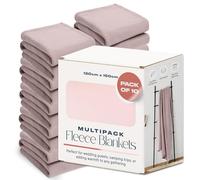 Dreamscene 10 x Plain Fleece Blankets Bulk Pink Throw, Soft Cosy Warm Throws for Sofas Bed Couch Settee Throws Wholesale Joblot Travel Garden Blanket Single Bed Throw, Blush Pink - 120 x 150cm
