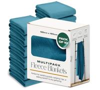Dreamscene 10 x Plain Fleece Blankets Bulk Teal Throw, Soft Cosy Warm Throws for Sofas Bed Couch Settee Throws Wholesale Joblot Travel Garden Blanket Multipack Single Bed Throw, 120 x 150cm