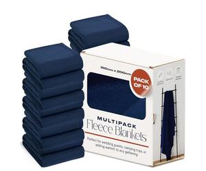 Dreamscene 10 x Plain Fleece Blankets Bulk Throws for Beds Double, Super Soft Cosy Warm Blanket Couch Settee Sofa Throws Wholesale Joblot Travel Garden Blanket Multipack, Navy - 150 x 200cm
