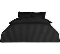 Dreamscene Beautiful Satin Stripe Quilt Duvet Cover with Pillow Case Bedding Set, Black, Double