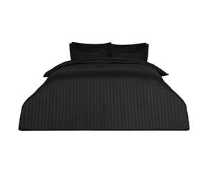 Dreamscene Beautiful Satin Stripe Quilt Duvet Cover with Pillow Case Bedding Set, Black, Double