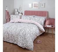 Dreamscene Bedding Single Quilt Cover Set, Reversible Gifts for Women Super Soft Cosy Warm Polycotton Dalmatian Spotty Single Duvet Cover Set Stylish Girls Bedding with Pillowcase, Blush/Grey