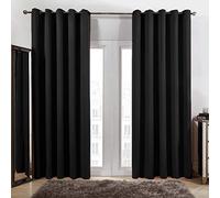 Dreamscene Black Eyelet Curtains Blackout, Thermal Decorative Lined Curtains for Summer Winter Blackout Long Curtains for Living Room Bedroom Soft Modern, 66x90