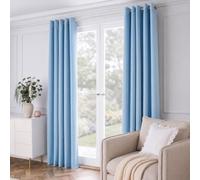 Dreamscene Blackout Curtains 46" x 72" Thermal Lined 2 Panels, Dusky Blue | Eyelet Curtains for Living Room Bedroom Heat Blocking Energy Saving Noise Reduction Summer Winter Long Curtains