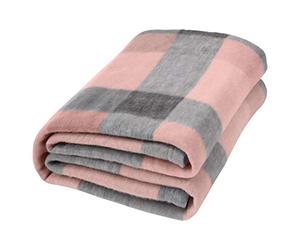 Dreamscene Blush Winter Check Fleece Blanket Super Soft Warm Cosy Sofa Bed Picnic Garden Throw Over, Plaid Tartan Pink Grey - 120 x 150cm