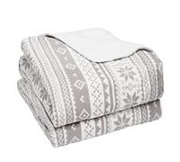 Dreamscene Christmas Fleece Blanket Large Sherpa Throw Faux Fur Cosy Blanket Soft Warm Sofa Throw Over, Nordic Silver Grey White 150 x 180cm