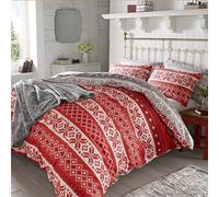 Dreamscene Christmas Nordic Duvet Cover with Pillowcase Snowflake Bedding Set - Red Grey, Double