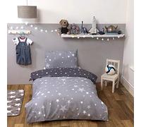 Ohs Galaxy Stars Duvet Cover With Pillowcase Kids Bedding Set Silver Grey, Silver Grey Charcoal Stars - Junior/cot Bed