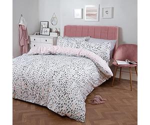 Dreamscene Dalmatian Spotty Duvet Cover with Pillowcase Quilt Bedding Set, Blush Grey - Double