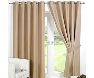 Dreamscene Eyelet Blackout Curtains Set of 2 Thermal Ring Top Window Treatment Panels - Beige, Width 90" x Drop 90"
