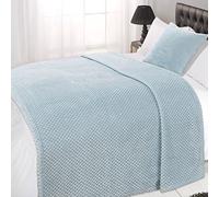 Dreamscene Fleece Blanket Bed Throw King Size, Soft Cosy Warm Honeycomb Waffle Mink Throws for Sofas Bed Settee Fluffy Faux Fur Blanket Large Sofa Throw, Duck Egg Blue - 200 x 240cm