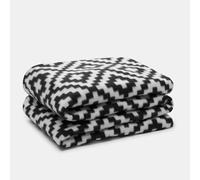 Dreamscene Fleece Blanket Geometric Tile Print FleeceThrow, Soft Cosy Warm Fabric Geometric Tile Design Throw Blanket For Bed Sofa Home Décor, Monochrome - 125 x 150cm